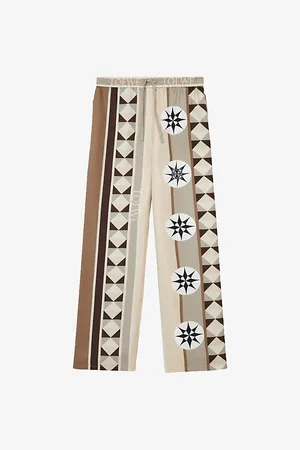 Loewe Womens Compass-Print Straight-Leg Silk-Twill Trousers