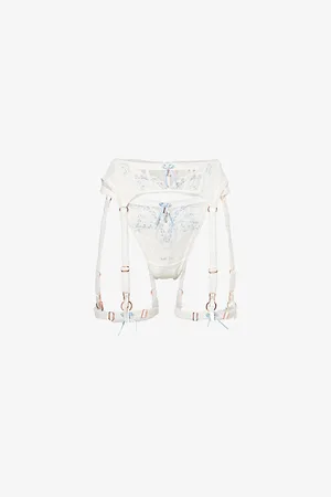 Lounge Underwear Womens Bridal Francesca Lace Thong and Suspender Set