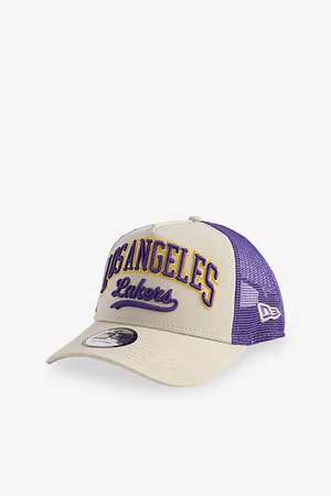 New Era Mens 9Forty La Lakers Nba Script Cotton and Mesh Trucker Cap