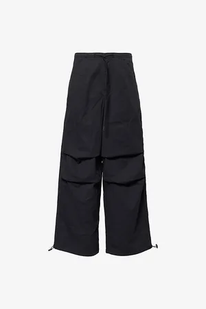 GOOD AMERICAN Womens Drawstring Wide-Leg Cotton-Poplin Trousers