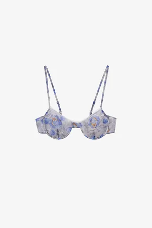 Prada Womens Peony-Print Fitted Nylonette Bra