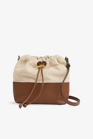 Reiss Womens Bernie Leather and Canvas Bucket Bag