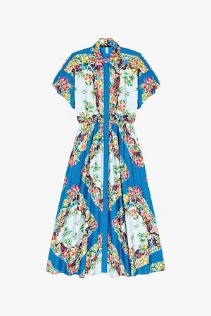 Maje Womens Floral-Print Puff-Sleeve Cotton Maxi Dress