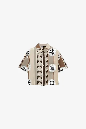 Loewe Womens Compass-Print Short-Sleeved Silk-Twill Shirt