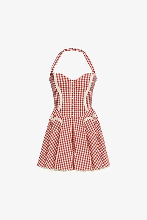 House Of Cb Womens Heidi Gingham-Print Stretch-Cotton Mini Dress
