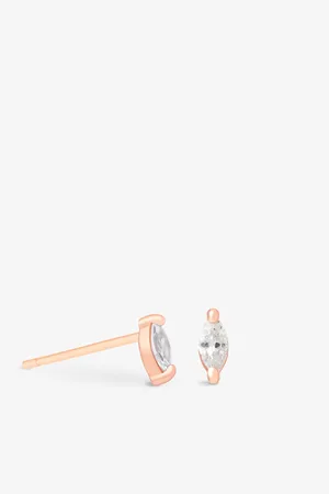 Astrid & Miyu Womens Navette 14ct -Plated Sterling Silver and Cubic Zirconia Stud Earrings