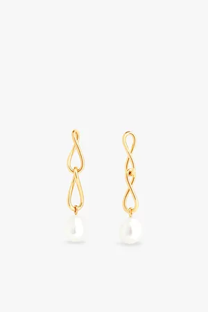Astrid & Miyu Womens Infinite 18ct Yellow Gold-Plated Sterling-Silver and Freshwater-Pearl Drop Earrings