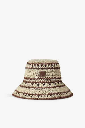 MULBERRY Womens Logo-Embroidered Crochet Raffia Bucket Hat