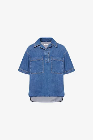 Frame Womens High-Low Short-Sleeve Denim Shirt