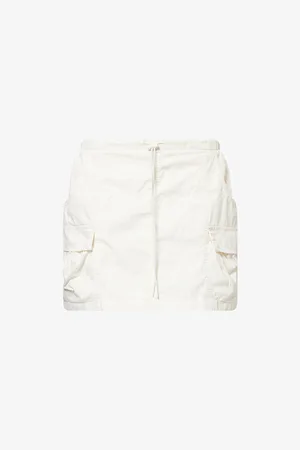 GOOD AMERICAN Womens Twill Drawstring Cotton-Poplin Mini Skirt
