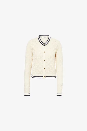 Frame Womens Rookie Open-Knit Cotton-Blend Cardigan