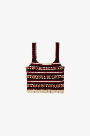 Claudie Pierlot Womens Flower-Embroidered Wide-Strap Crochet Top