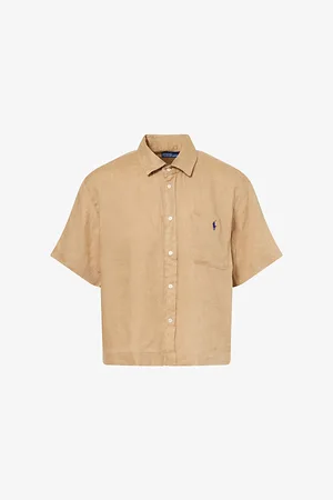 Ralph Lauren Womens Logo-Embroidered Short-Sleeve Linen Shirt