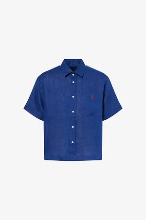 Ralph Lauren Womens Logo-Embroidered Short-Sleeve Linen Shirt