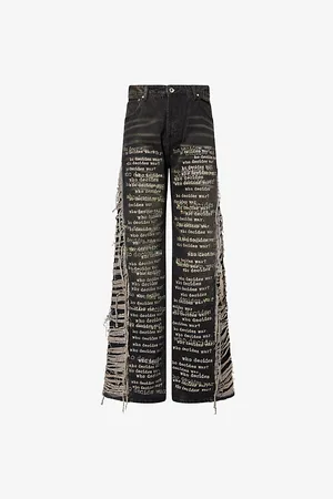 Who Decides War by Ev Bravado Mens Flare Scripture Text Embroidered Denim Jeans