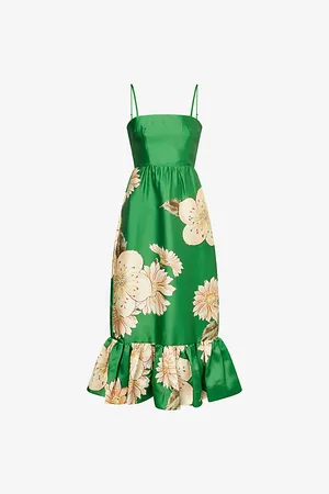 ALÉMAIS Womens Sage Floral Woven Midi Dress