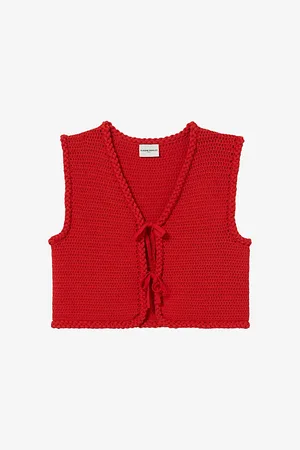 Claudie Pierlot Womens V-Neck Tie-Front Crochet Cardigan