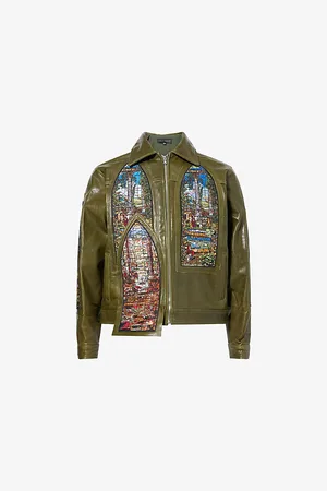 Who Decides War by Ev Bravado Mens Eden Embroidered Leather Jacket