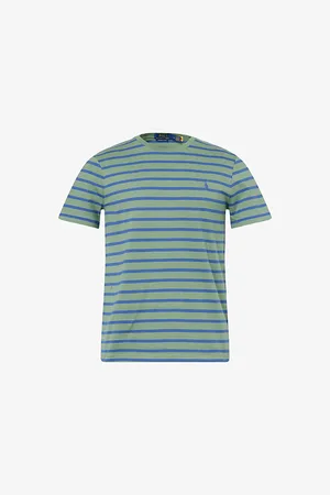 Ralph Lauren Mens Embroidered-Logo Striped Cotton T- Shirt