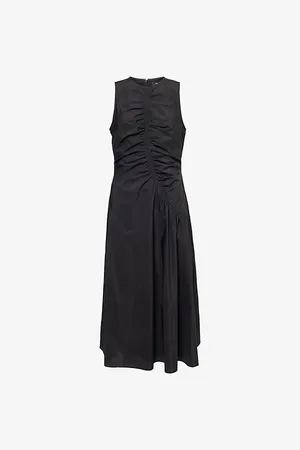 THEORY Womens Ruched Sleeveless Cotton-Blend Midi Dress