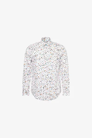 Paul Smith Mens Floral Graphic-Print Long-Sleeve Cotton Blend Shirt