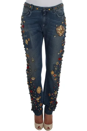 Dolce & Gabbana Crystal Roses Heart Embellished Jeans - IT44|L