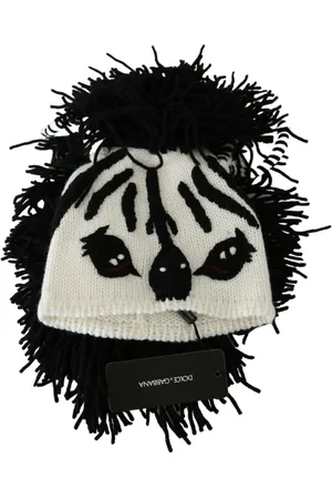 Dolce & Gabbana Black White Knitted Cashmere Animal Design Hat