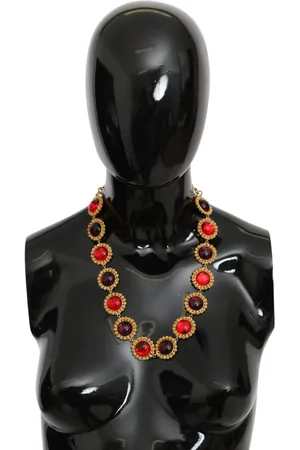 Dolce & Gabbana Purple Crystal Floral Chain Statement Gold Brass Necklace