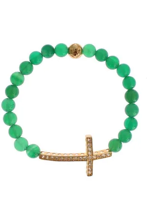Nialaya Jade Stone Gold CZ Cross 925 Bracelet - S