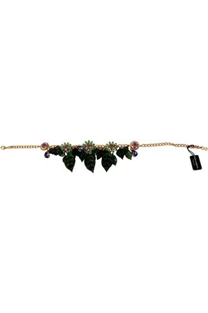 Dolce & Gabbana Floral Crystal Charm Brass Statement Necklace