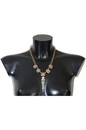 Dolce & Gabbana Brass Handpainted Crystal Floral Necklace