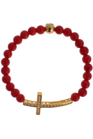 Nialaya Coral Gold CZ Cross 925 Bracelet - S