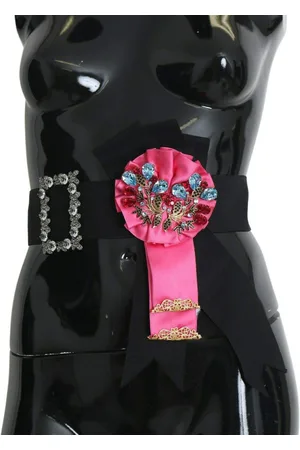 Dolce & Gabbana Pink Flower Brooch Crystals Cotton Belt - IT38|XS