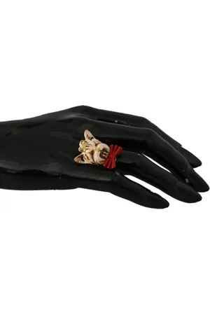 Dolce & Gabbana Gold Brass Resin Dog Pet Branded Accessory Ring - EU50 | US5
