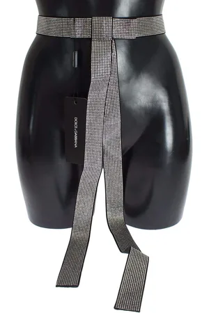 Dolce & Gabbana Silk Clear Crystal Bow Waist Belt - S