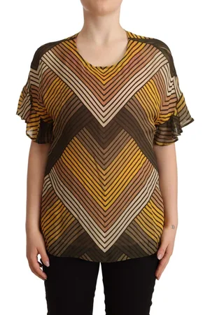 Twin-Set Stripes Short Sleeves Round Neck Top Blouse - IT42|M