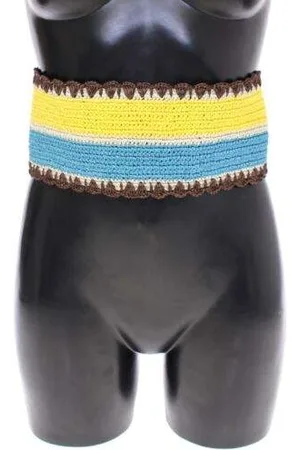 Dolce & Gabbana Striped Wide Waist Raffia Belt - 65 cm / 26 Inches