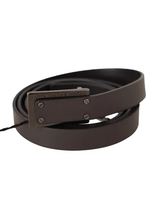 Costume National Dark Leather Logo Buckle Belt - 100 cm / 40 Inches