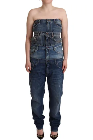 Dolce & Gabbana Dark Cotton Strapless Denim Jumpsuit Dress - IT40|S