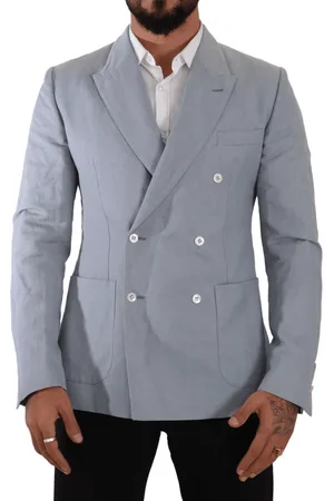 Dolce & Gabbana Blue Cotton Linen Slim Fit Jacket Coat Blazer - IT50 | L