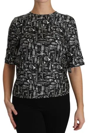 Dolce & Gabbana Musical Instruments Print Silk Blouse - IT36|XXS