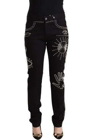 VALENTINO Cotton Mid Waist Embellished Slim Fit Jeans - W30