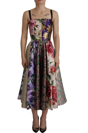 Dolce & Gabbana Pachwork Print Floral Jaquard Silk Midi Dress - IT36|XXS