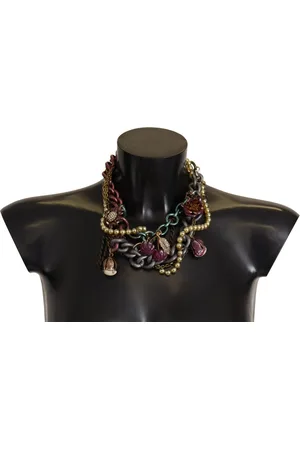Dolce & Gabbana Brass Sicily Floral Crystal Statement Necklace