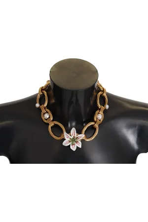 Dolce & Gabbana White Lily Floral Chain Statement Necklace