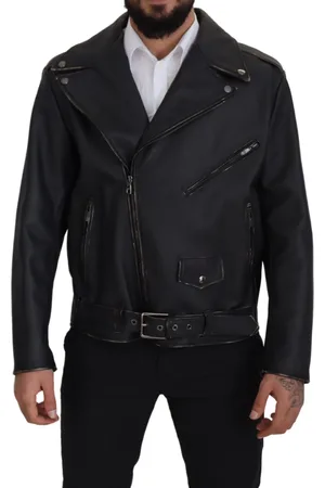 Dolce & Gabbana Leather Biker Coat Zipper Jacket - IT46 | S