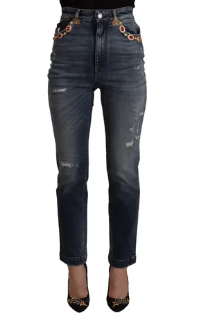 Dolce & Gabbana Denim Crystal Embellished Pants Jeans - IT38|XS