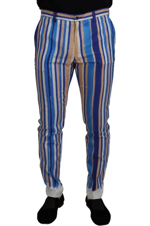 Dolce & Gabbana Striped Silk Cotton Slim Trousers Pants - IT46 | S
