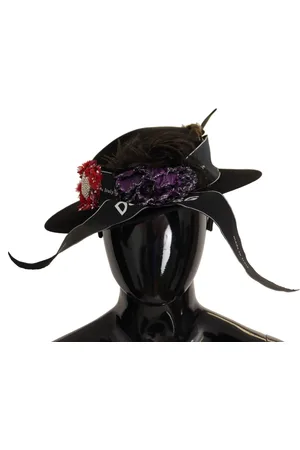 Dolce & Gabbana Lapil Crystal Heart Feather Brooch Fedora Hat - 57cm|M