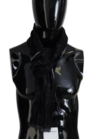 Costume National Black Grey Logo Print Neck Wrap Shawl Scarf